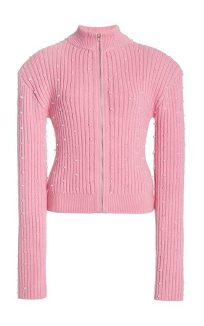 Shop David Koma Women's Embellished Ribbed-knit Sweater In Pink