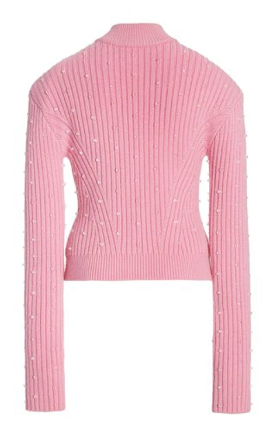 Shop David Koma Women's Embellished Ribbed-knit Sweater In Pink