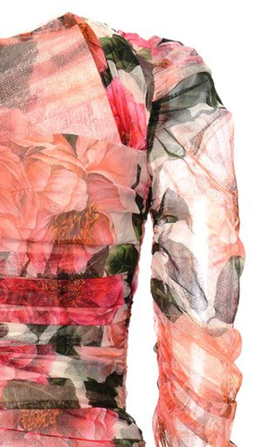Shop Dolce & Gabbana Women's Ruched Camellia-print Cotton Midi Dress In Floral