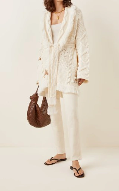 Shop Alanui Women's Stitch-mas Belted Wool Cardigan In White
