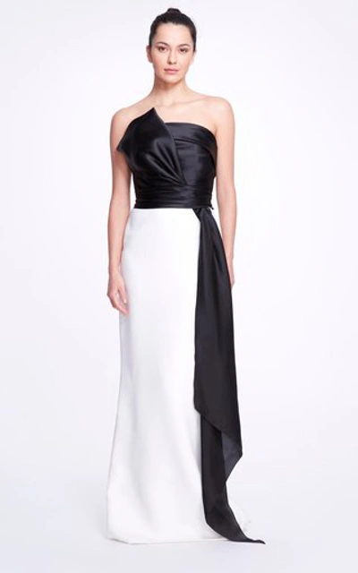 Shop Marchesa Women's Draped Two-tone Satin Strapless Gown In Black/white