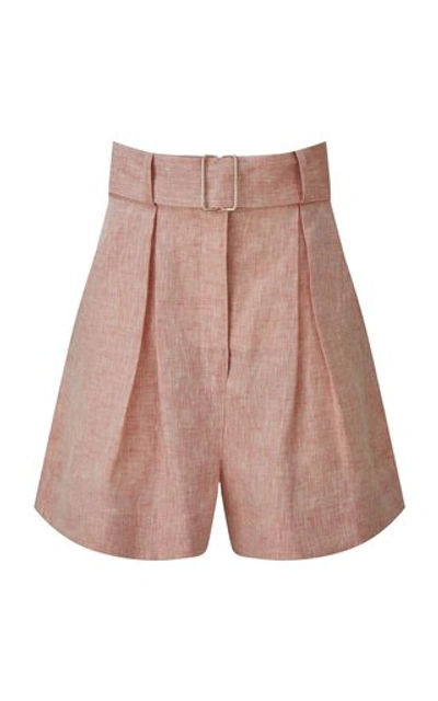 Shop Matthew Bruch Women's Pleated Linen Shorts In Pink