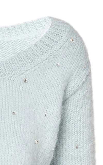 Shop Miu Miu Diamante Embroidered Mohair-knit Cropped Cardigan In Blue