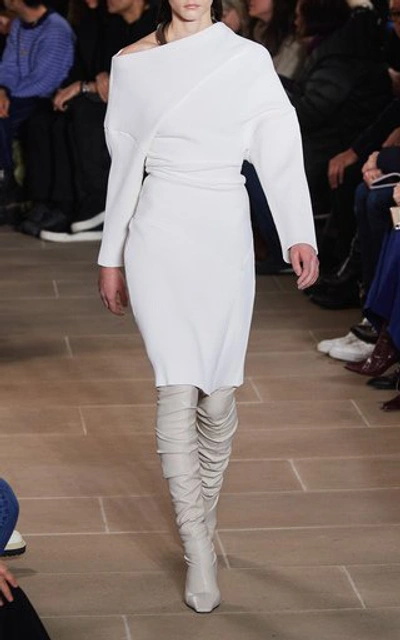 Shop Proenza Schouler Women's Ribbed Knit Gathered Midi Dress In White