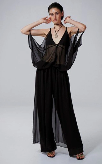 Shop Christopher Esber Bias Satin Wide-leg Pants In Black