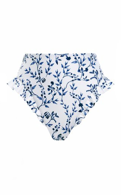 Shop Agua By Agua Bendita Women's Jengibre Ruffled Acacias-print Bikini Bottom In Blue