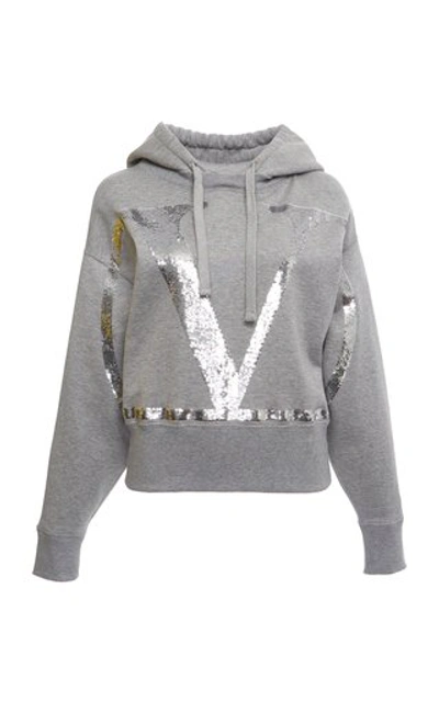 Shop Valentino Oversized Logo-sequined Cotton-blend Hoodie In Yellow