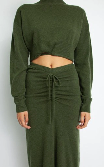 Shop Christopher Esber Ruched Wool-cashmere Drape Skirt In Green