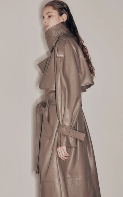 Shop Low Classic Belted Faux Leather Trench Coat In Brown