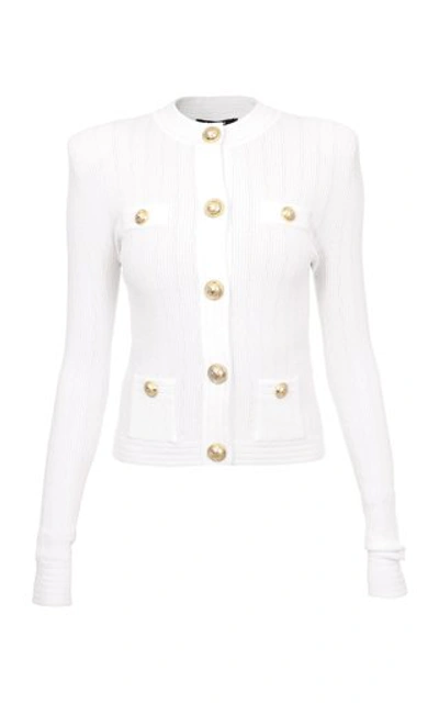 Shop Balmain Button-detailed Knit Cardigan In White