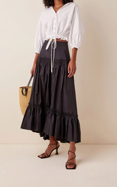 Shop Cara Cara Tisbury Printed Cotton-poplin Midi Skirt