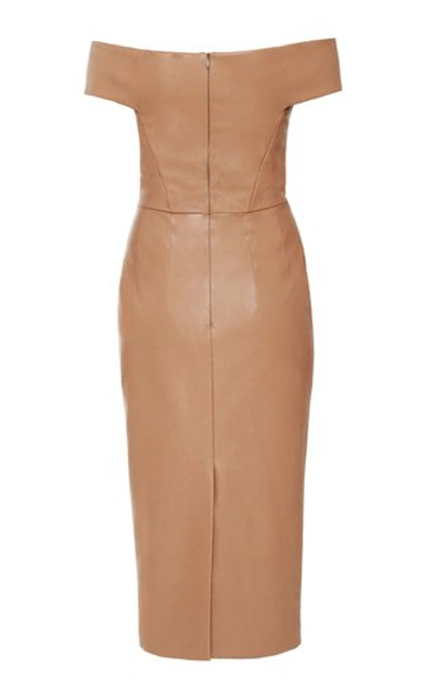 Shop Anouki Women's Bardot Shoulder Vegan Leather Pencil Dress In Brown