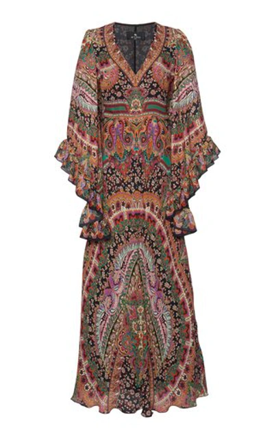 Shop Etro Women's Ruffled Paisley Silk Maxi Dress In Black