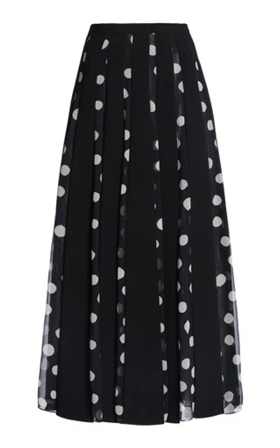 Shop Carolina Herrera Women's Polka Dot Paneled Crepe De Chine Skirt In Black,white