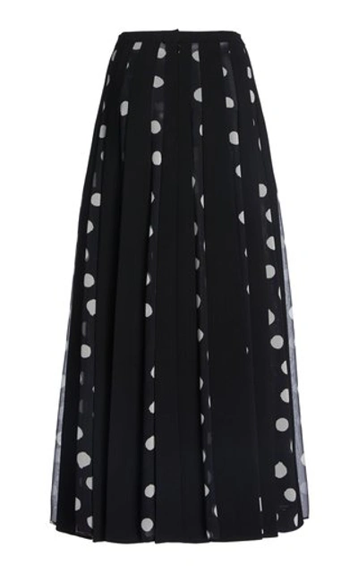 Shop Carolina Herrera Women's Polka Dot Paneled Crepe De Chine Skirt In Black,white