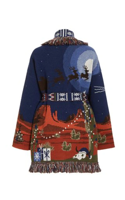 Shop Alanui Women's West Xmas Eve Lanscape Wool-cashmere Knit Cardigan In Blue