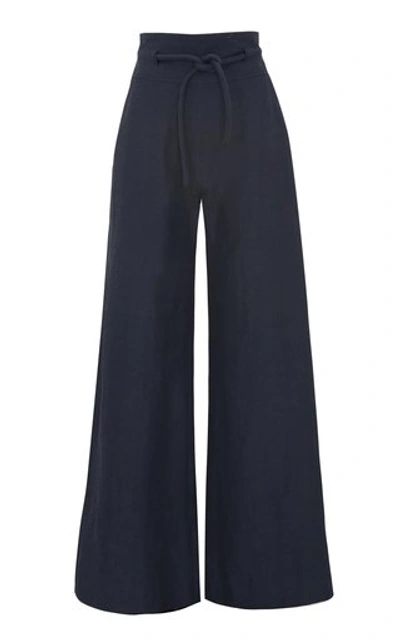 Shop Martin Grant Women's Rope-detailed Linen-blend Wide-leg Trousers In Navy