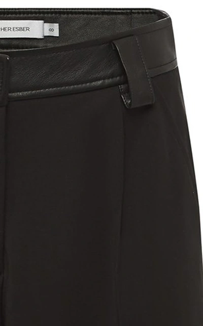 Shop Christopher Esber Leather-trimmed Wool Shorts In Black
