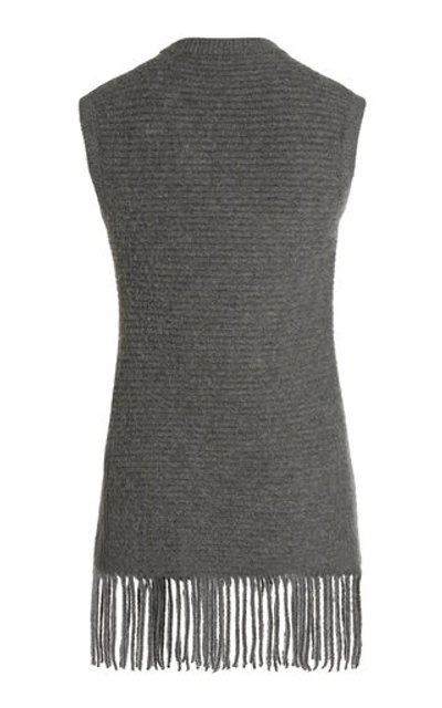 Shop Paco Rabanne Women's Fringed Ribbed Wool-blend Tunic In Grey