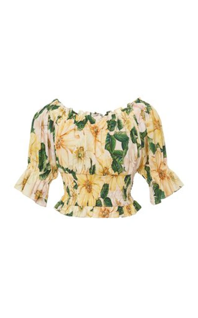 Shop Dolce & Gabbana Women's Camellia-print Cotton Off-the-shoulder Crop Top In Floral