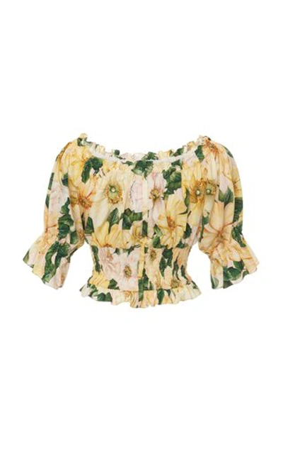 Shop Dolce & Gabbana Women's Camellia-print Cotton Off-the-shoulder Crop Top In Floral