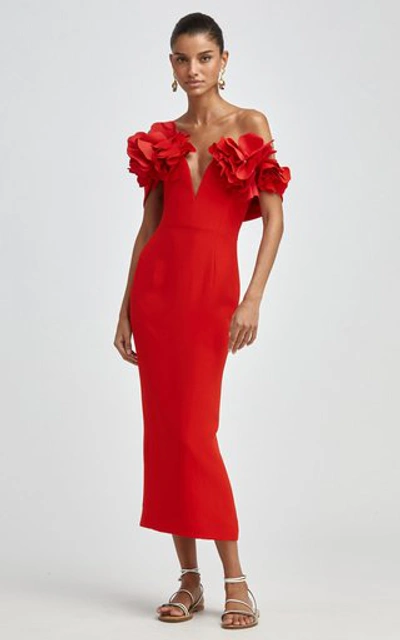Shop Oscar De La Renta Women's Flower-embellished Cady Cocktail Dress In Red