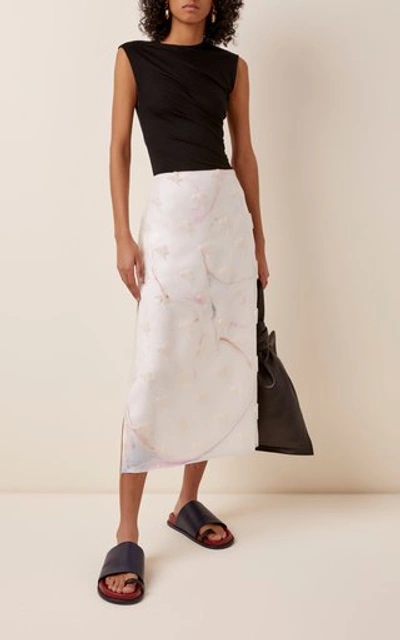 Shop Marina Moscone Embroidered Silk-blend Chiffon Midi Skirt In White