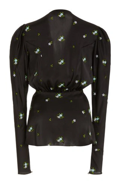 Shop Rabanne Women's Floral-embroidered Satin Top In Black