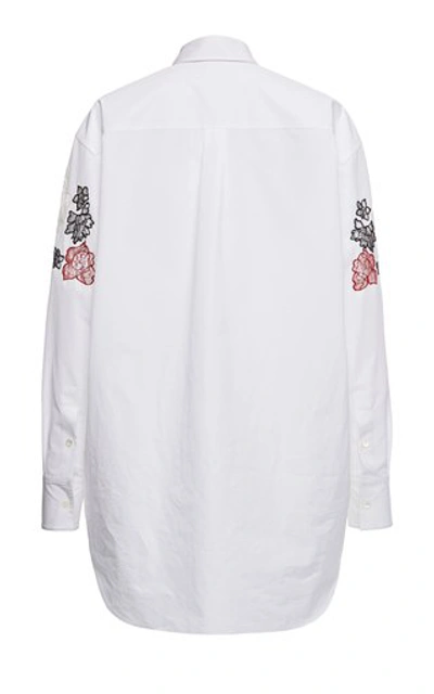 Shop Valentino Oversized Floral-embroidered Cotton Shirt In White