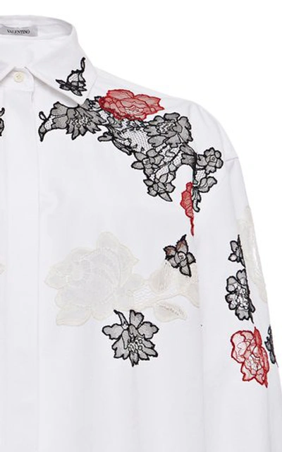 Shop Valentino Oversized Floral-embroidered Cotton Shirt In White