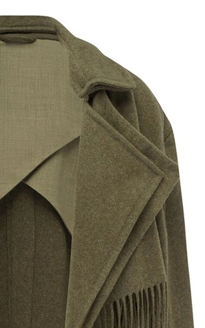 Shop Christopher Esber Tasseled Wool-blend Trench Coat In Green