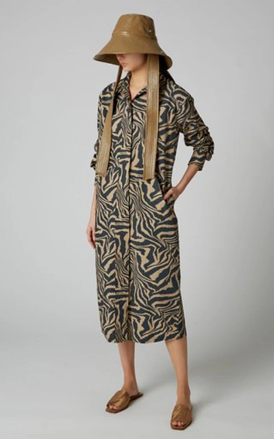 Shop Ganni Animal-print Cotton-poplin Midi Dress
