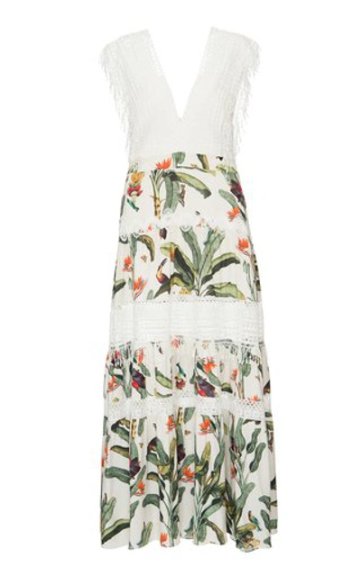 Shop Patbo Tropical Print Lace Trim Maxi Dress In White