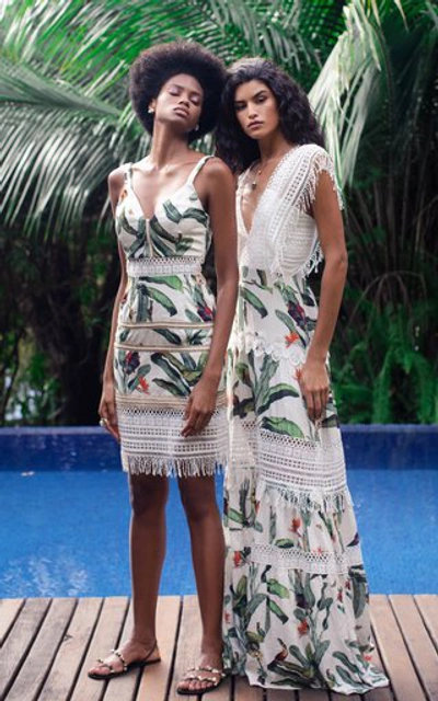 Shop Patbo Tropical Print Lace Trim Maxi Dress In White