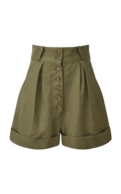 Shop Matthew Bruch Women's Linen Button Shorts In Green