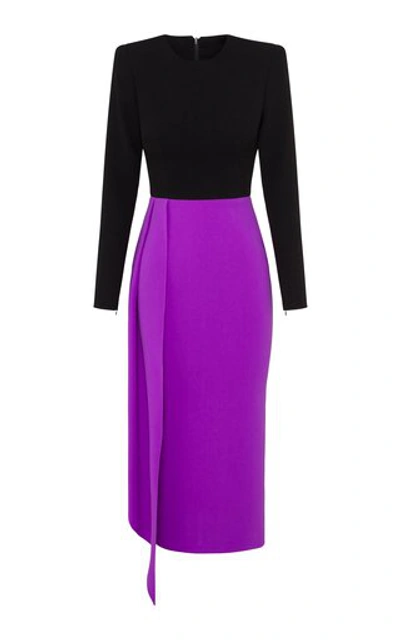 Shop Alex Perry Women's Archer Drape-detailed Two-tone Stretch Crepe Midi Dress In Purple