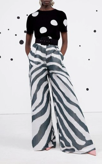 Shop Carolina Herrera Women's Polka-dot Knit Silk-blend Top In Black/white