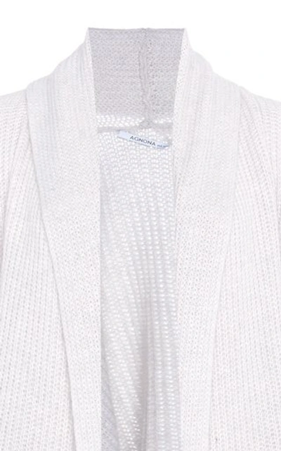 Shop Agnona Cashmere-cotton Ribbed Cardigan In Neutral