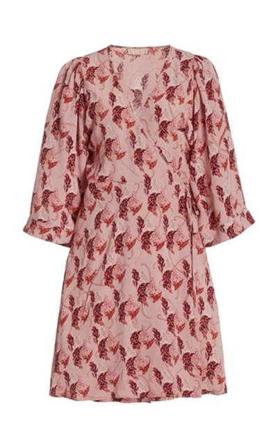 Shop Bytimo Women's Printed Crepe Mini Wrap Dress In Pink