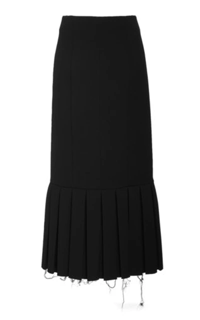 Shop Marina Moscone Women's Pleated Wool-crepe Pencil Skirt In Black,navy