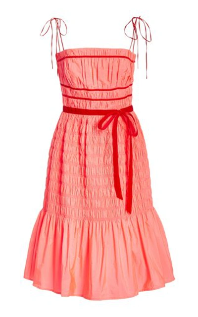 Shop Molly Goddard Women's Joyce Smocked Taffeta Midi Dress In Pink