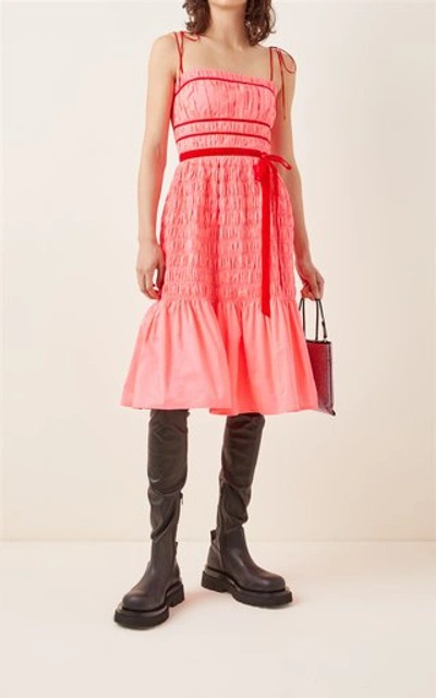 Shop Molly Goddard Women's Joyce Smocked Taffeta Midi Dress In Pink