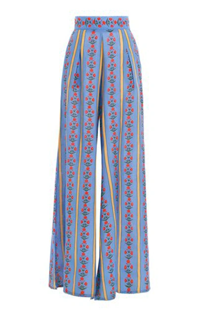Shop Agua By Agua Bendita Women's Azahar Carmina-print Linen Wide-leg Pants In Blue