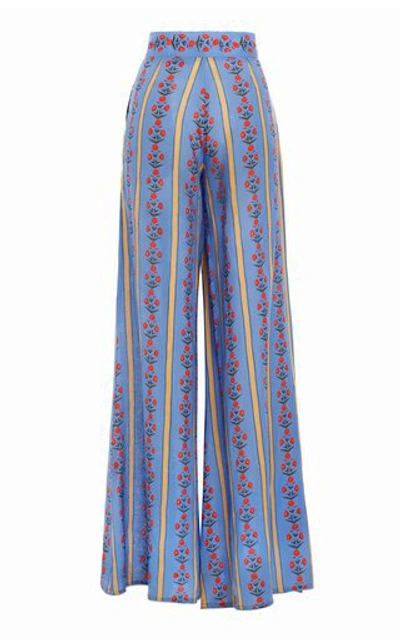 Shop Agua By Agua Bendita Women's Azahar Carmina-print Linen Wide-leg Pants In Blue