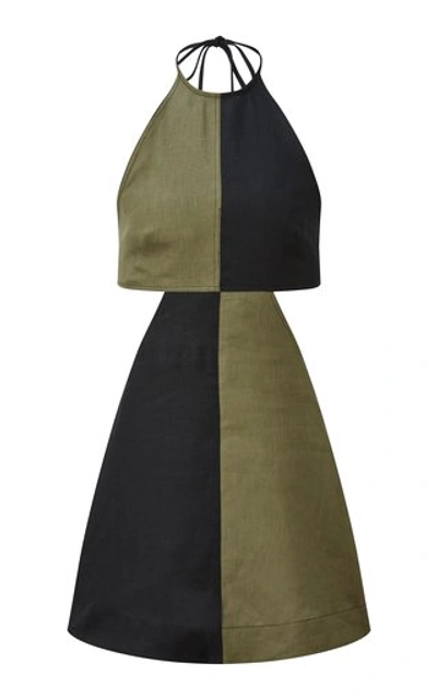 Shop Matthew Bruch Women's Colorblocked Linen Halter Mini Dress In Green