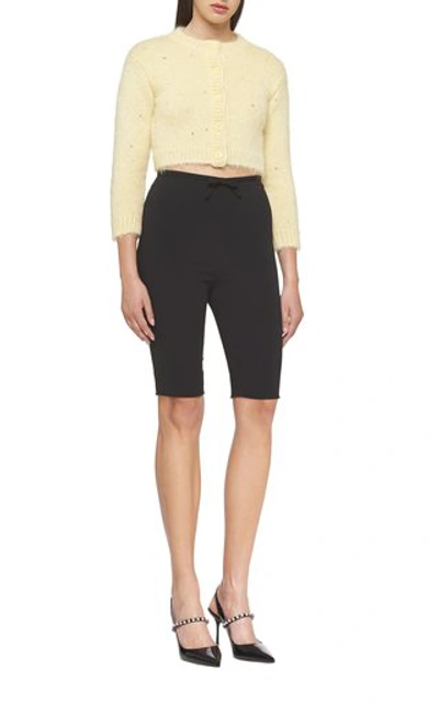 Miu Miu Diamante Embroidered Mohair-blend Cardigan In Yellow