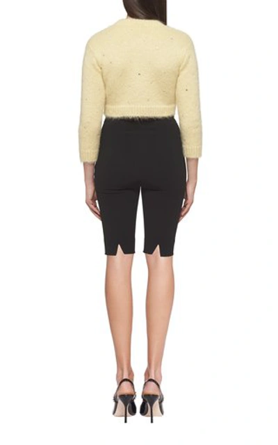 Shop Miu Miu Diamante Embroidered Mohair-blend Cardigan In Yellow