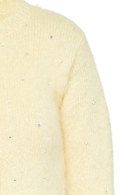 Shop Miu Miu Diamante Embroidered Mohair-blend Cardigan In Yellow