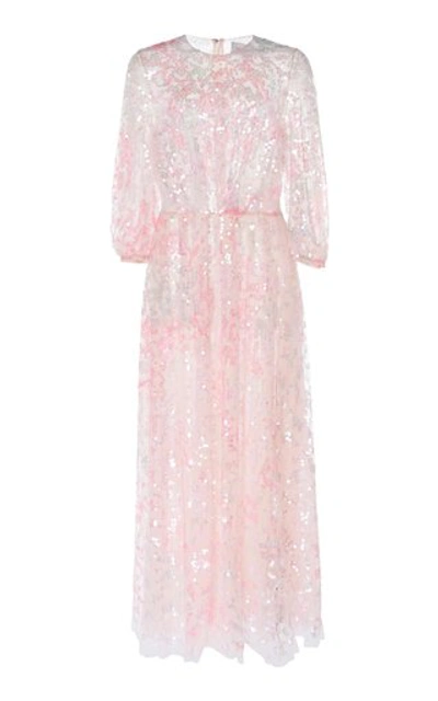 Shop Ralph & Russo Sequin Embellished Organza Maxi Dress In Pink