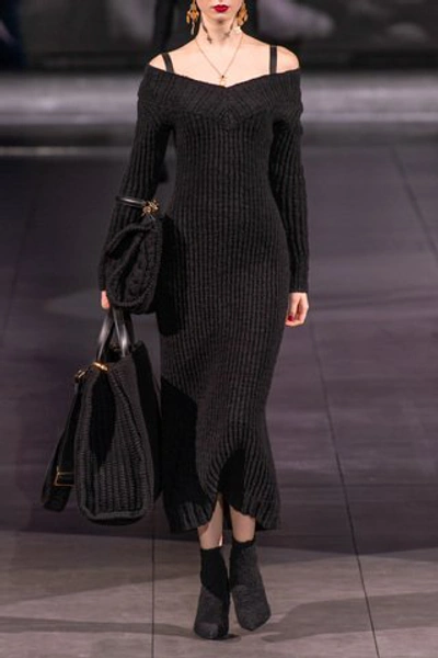 Shop Dolce & Gabbana Off-the-shoulder Knit Dress In Black